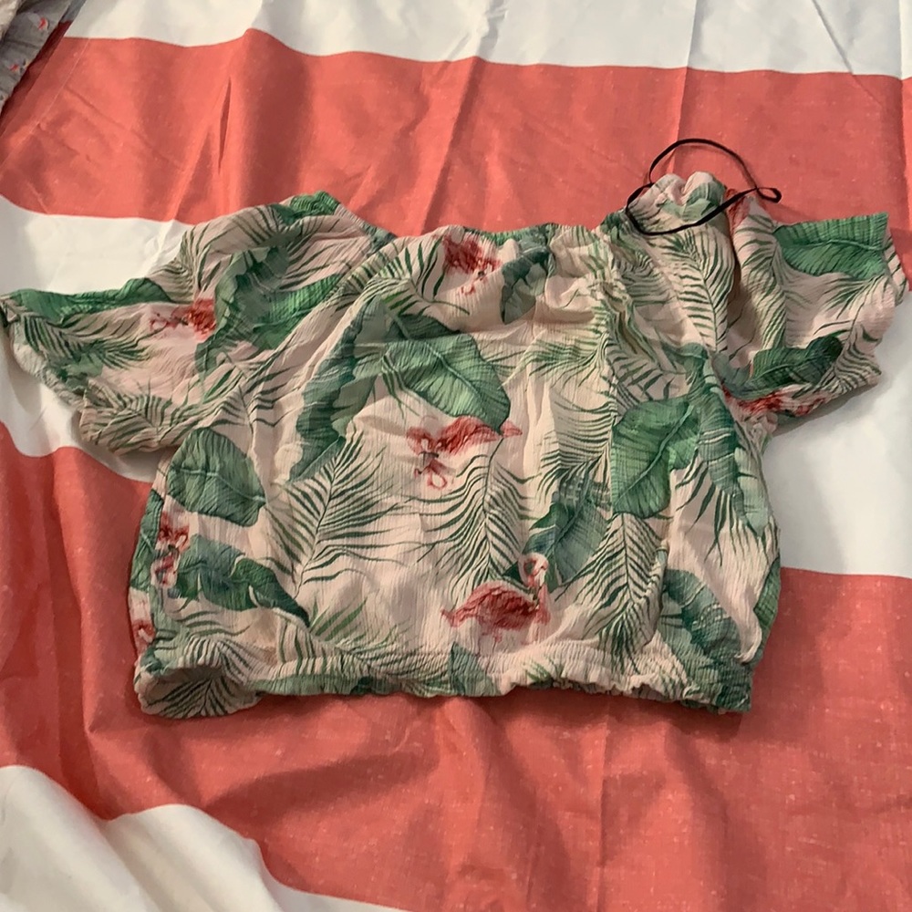 Cropped green and pink shirt